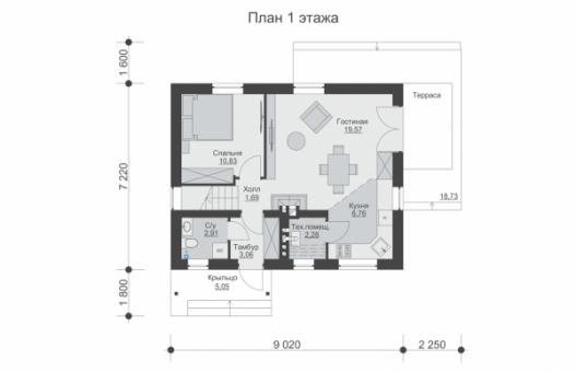 Одноэтажный дом с мансардой, 4мя спальнями и террасой